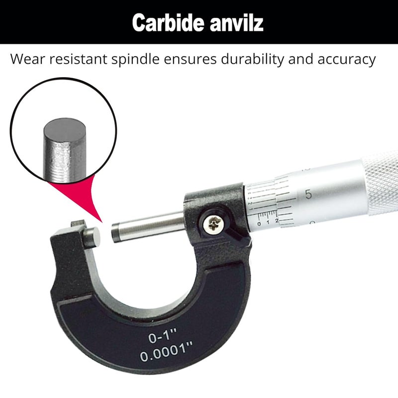 NORTOOLS Outside Micrometer, Ratchet Stop, Lock Nut 0-1" /0.0001" Precision Machinist Tool,Accuracy 0.0001" - Image 5